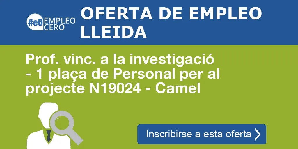 Prof. vinc. a la investigació - 1 plaça de Personal per al projecte N19024 - Camel